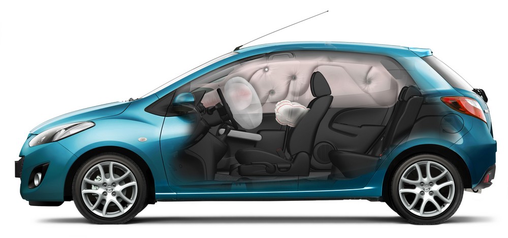 Mazda2 — подушки безопасности, схематическое изображение